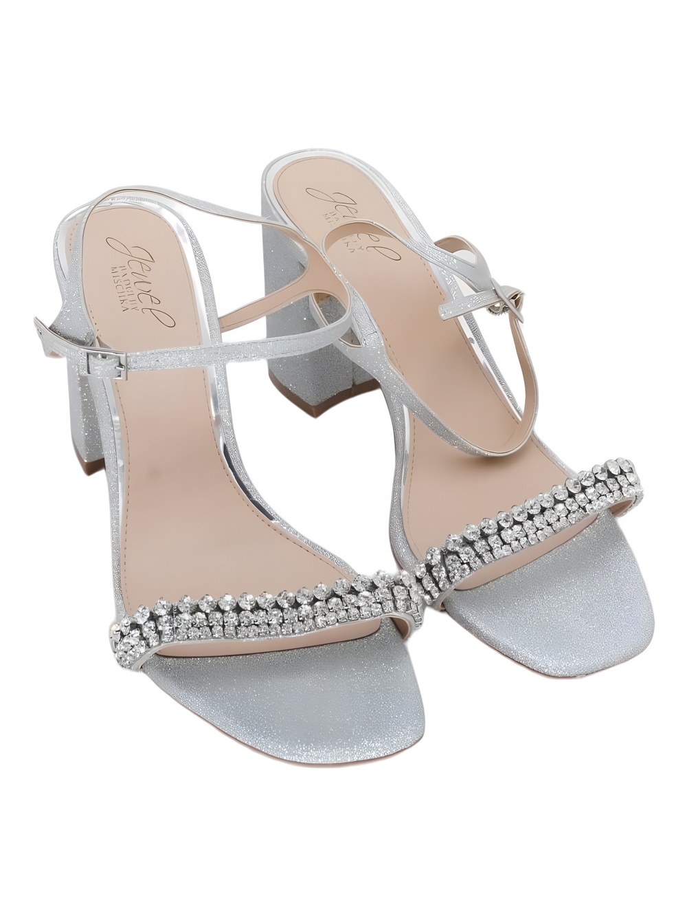 Jewel Badgley Mischka Lori Block Heeled Sandal Silver Size 10